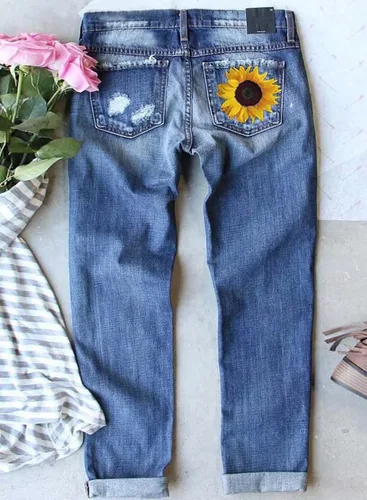 Vista 3 de Astylish - Pantalones de mezclilla ajustados para mujer, desgastados, elastizados, con parches a cuadros, rasgados, con agujeros, estilo masculino