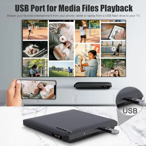 Vista 7 de Reproductor de DVD ultra delgado, reproductores de DVD HDMI AV más delgados para TV, diseño de 0.6 pulgadas con píxeles HD libres de región