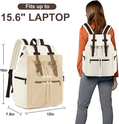 Vista 4 de Bluboon Mochila vintage con ribete de cuero casual para hombres y mujeres, mochila de viaje para computadora portátil