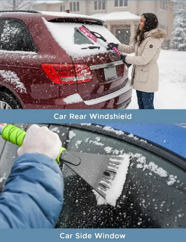 Vista 7 de Autovir Cepillo de nieve de 27 pulgadas y raspadores de hielo para parabrisas de automóvil (paquete de 3), raspador de ventana con agarre ergonómico