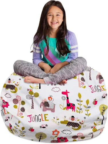 Vista 65 de Posh Creations Funda de puf para niños con almacenamiento para animales de peluche - Organizador de juguetes para niños, Mediano 68.58 cm - Lona