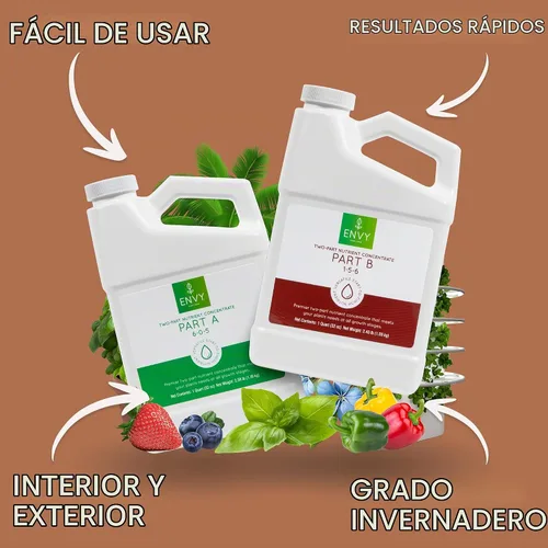 Vista 2 de ENVY Alimento hidropónico para plantas A y B - Nutrientes líquidos de dos partes para plantas de interior/exterior - Suelo, Coco, Hidroponía, DWC