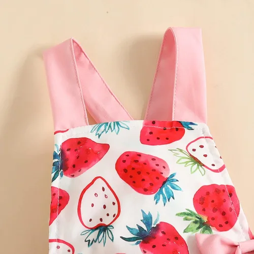 Vista 4 de IBTOM CASTLE Conjunto de traje de bebé para niñas, diseño de ciervo de dibujos animados + diadema con volantes, Strawberry