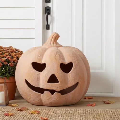 Vista 9 de NUPTIO Decoración de Halloween de calabaza de terracota: 7.5 "H Jack O
