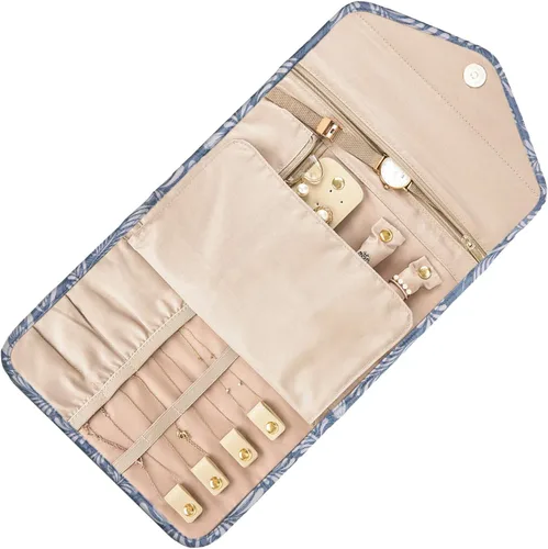 Vista 5 de Bagsmart - Organizador de joyas plegable de viaje para anillos, collares, pulseras, aretes, Blanco (White Leaf), S