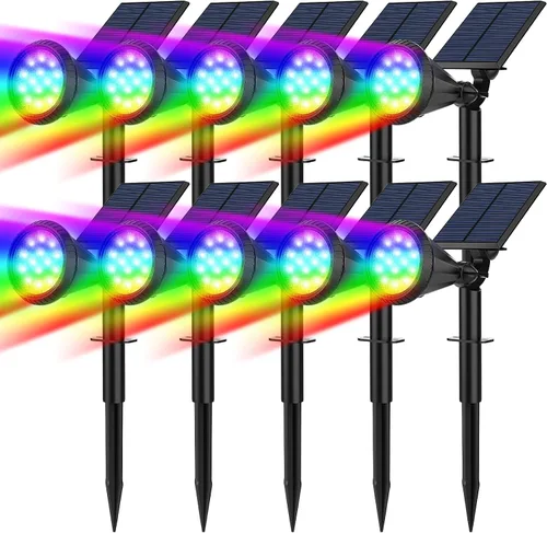 Vista 9 de Focos solares para exteriores, cambio de color, 7 modos/14 luces LED solares para exteriores, impermeables, RGB multicolor, luces solares