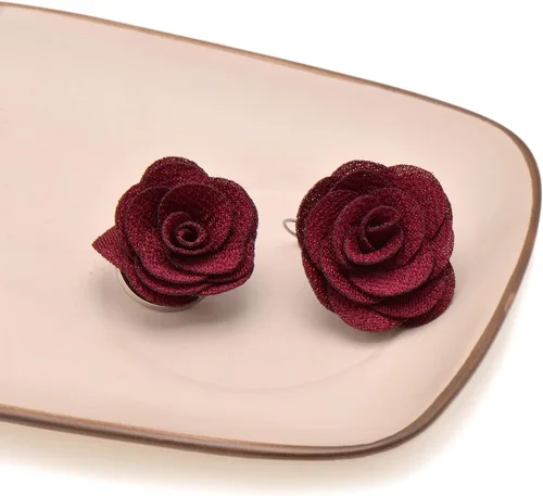 Vista 2 de Joseph Brother - Aretes de rosas grandes para mujer, con cierre de palanca, color rojo vino
