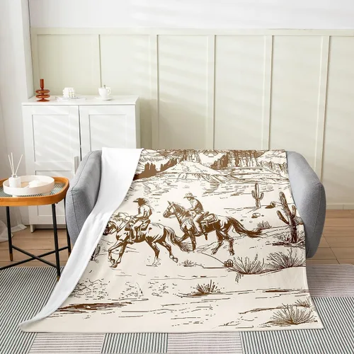 Vista 2 de Erosebridal Manta de vaquero occidental de 40 x 50 pulgadas, diseño del desierto americano del salvaje oeste americano, ilustración dibujada a mano