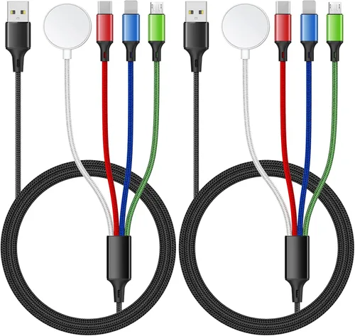 Vista 6 de Travel Essentials - Cargador de iWatch y iPhone 4 en 1, cable de carga múltiple para Apple Watch, USB C, micro nailon, compatible con iWatch