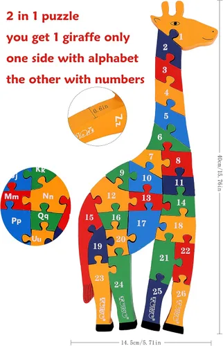 Vista 5 de TOWO Rompecabezas de madera del alfabeto y números, juguete de bloques de letras de jirafa 2-in-1 wooden puzzle with ABC letters and numbers; 41