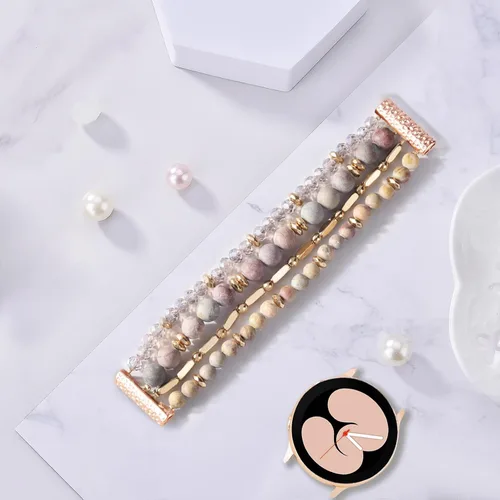 Vista 7 de VISOOM Beaded Boho Bracelet Compatible for Samsung Galaxy Watch 7/6/5/4 40/44mm Bands/Active 2 Watch 4 Classic 42mm Band Women, 20mm Handmade Marrón