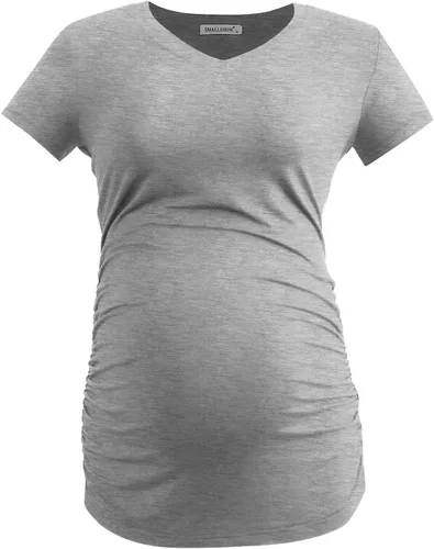 Vista 5 de Smallshow Ropa de maternidad con cuello en V para mujer, camiseta de embarazo fruncida lateral