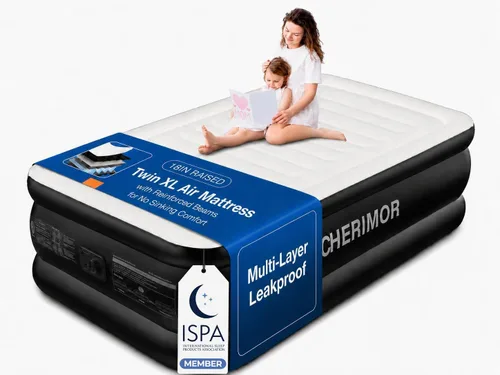 Vista 11 de CHERIMOR Colchón de aire Queen con bomba recargable incorporada, soporte resistente de 1500 libras, colchón inflable elevado de firmeza mejorada