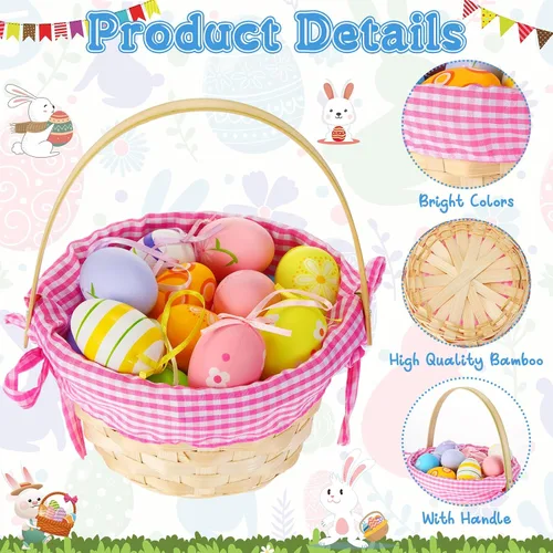 Vista 5 de Weysat Juego de 12 cestas de Pascua de bambú a granel, con asa redonda tejida transparente, bolsa de envoltura, lazo de conejo, papel de vidrio