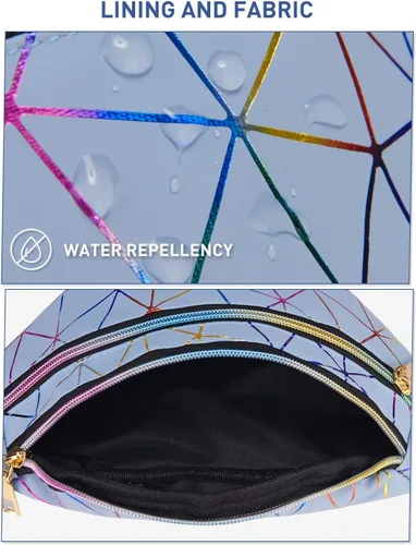 Vista 2 de Livacasa - Cangurera holográfica linda, brillante e impermeable para mujer, cangurera para viajes, fiestas, festivales, correr y senderismo, Azul