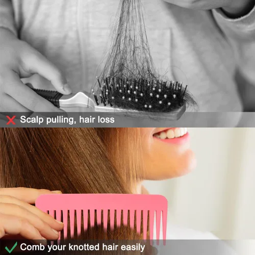 Vista 3 de Juego de 3 peines grandes para el cabello, dientes anchos, apto para champú, para cabello húmedo, seco, largo y rizado, peines de plástico en 3