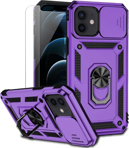 Vista 13 de Funda para iPhone 12 / iPhone 12 Pro con cubierta para lente de cámara, protector de pantalla HD, protección contra caídas de grado militar, soporte