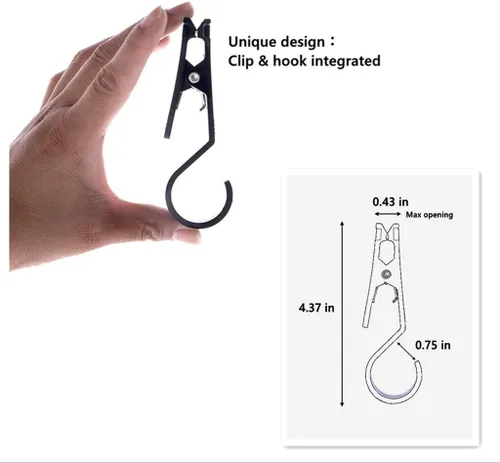 Vista 2 de 8 ganchos con clip de plástico negro superfuertes, ganchos para ropa, alfileres de ropa resistentes con clips para el hogar, viajes, tienda