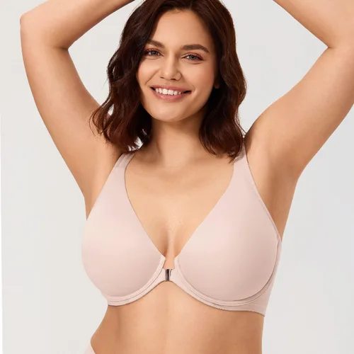 Vista 3 de CALVENA Brasier de espalda cruzada con cierre frontal para mujer, talla grande, cobertura completa con aros