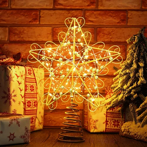 Vista 8 de BrizLabs Luces para la Punta del Árbol de Navidad, 9" con Enchufe, Luz de Estrella para la Copa del Árbol de Navidad, Certificado UL, 10 Luces