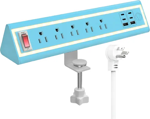 Vista 12 de Regleta de alimentación con abrazadera de escritorio con luz nocturna, carga rápida de 40 W, cable de extensión de 6 pies, USB-C de 4 x 20 W y 2