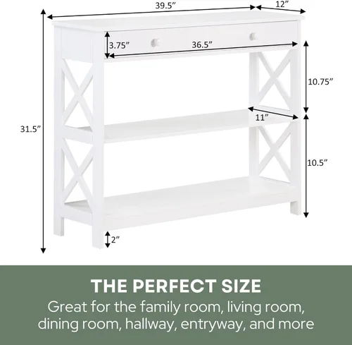 Vista 3 de Convenience Concepts - Mesa auxiliar con 1 cajón, color blanco, colección Oxford