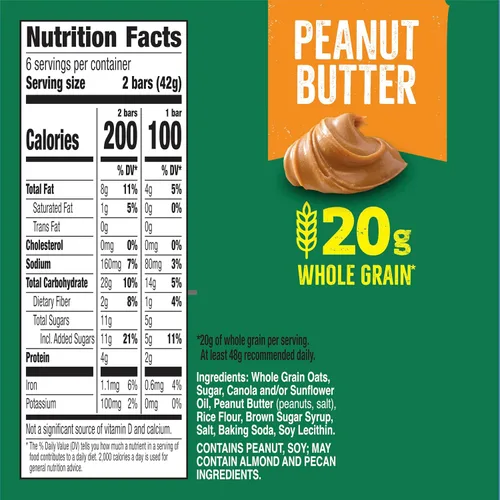 Vista 2 de Nature Valley - Barras de granola crujientes, mantequilla de maní, 12 unidades, 8.94 onzas (6 sobres) Avena integral con mantequilla de maní