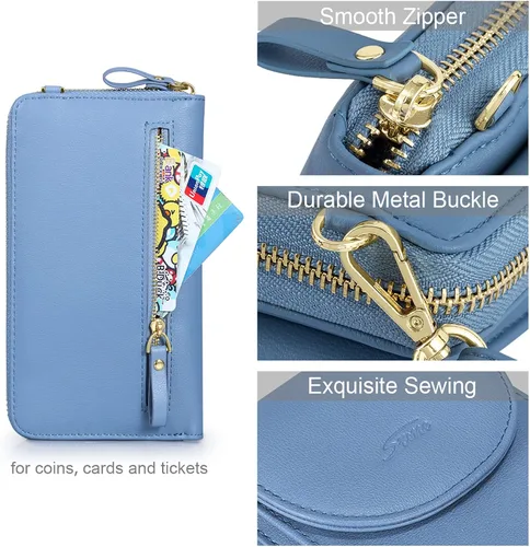 Vista 5 de S-ZONE - Bolso cruzado para mujer, de cuero sintético de PU, con bloqueo RFID, para teléfono celularbilletera