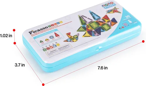 Vista 9 de PicassoTiles Juego de 30 piezas de azulejos magnéticos, juego compacto de construcción de mini imán de viaje con estuche de almacenamiento