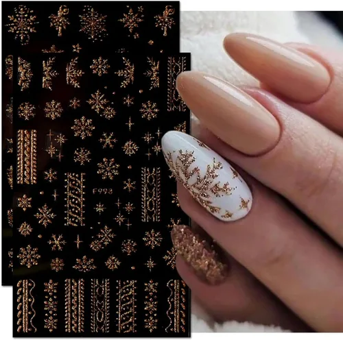 Vista 2 de Calcomanías de uñas de Navidad para arte de uñas, 8 hojas, calcomanías de copo de nieve para arte de uñas, calcomanías autoadhesivas 3D, exquisitos