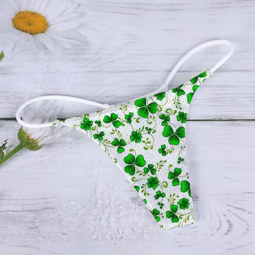 Vista 4 de Bragas sexys para el día de San Patricio para mujer, lencería sin costuras, sin costuras, sin costuras, con estampado de trébol, sin costuras