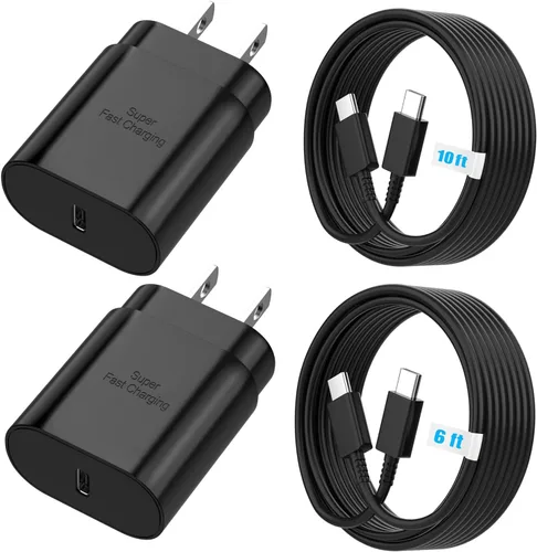 Vista 12 de Galaxy S25 S24 - Bloque de carga USB C de 25 W PD cargador súper rápido con cable tipo C, adaptador de enchufe de pared de 6 pies, carga rápida