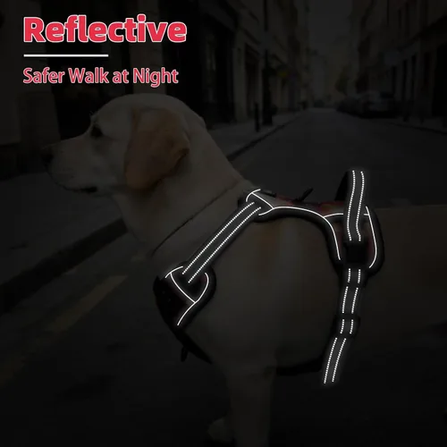 Vista 6 de PUPTECK Arnés táctico sin tirones para perro, tamaño mediano, arnés reflectante ajustable con asa para perro, de fácil control, cómodo y suave