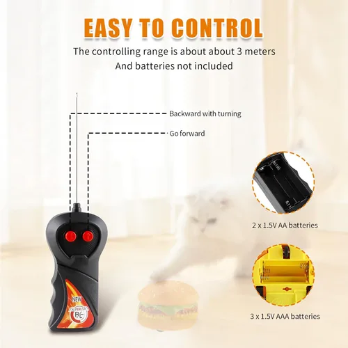 Vista 4 de Ufurty Hamburguesas de control remoto, juguetes de broma de animales, juegos interactivos para gatos, para Halloween, día de los inocentes, fiesta