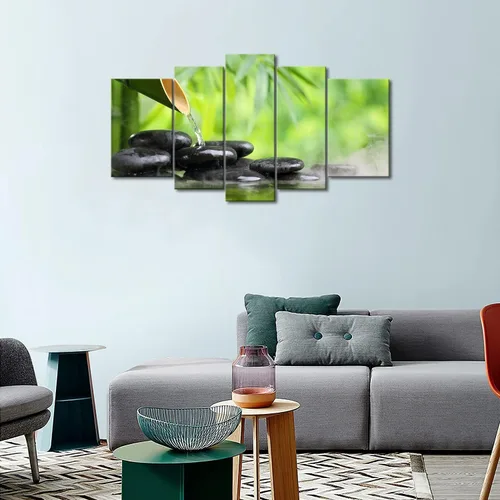 Vista 2 de Arte de pared Zen de 5 paneles verde spa bodegón con pintura de bambú la imagen impresión en lienzo imágenes botánicas para decoración del hogar