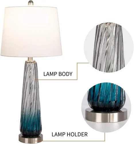 Vista 5 de Maxax Juego de 2 lámparas de mesa de cristal costero de 29 pulgadas, modernas lámparas de noche azules para sala de estar, lámpara de dormitorio