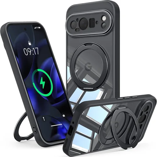 Vista 11 de 【Soporte magnético giratorio de 360°】 Funda para Google Pixel 8A 【Compatible con MagSafe y Pixelsnap】 Funda con soporte de anillo 【Transparente sin