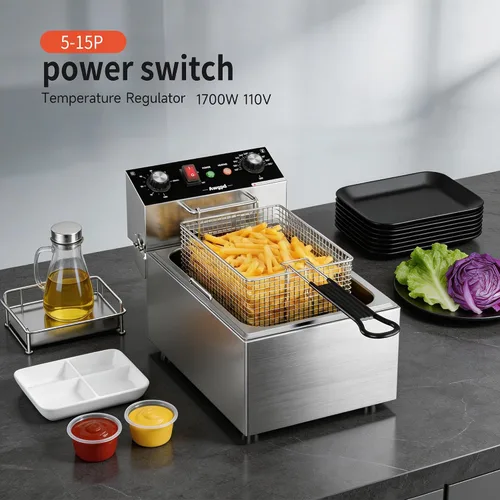 Vista 5 de Freidora eléctrica profunda de un solo tanque con canasta, capacidad 10L (10.5QT), freidoras eléctricas de encimera con temporizador de 60 minutos