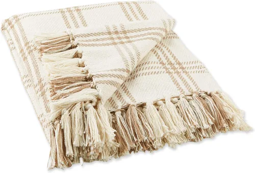 Vista 9 de DII Modern Farmhouse Plaid Collection - Manta de algodón con flecos, 50 x 60 pulgadas, color blanco/verde antiguo