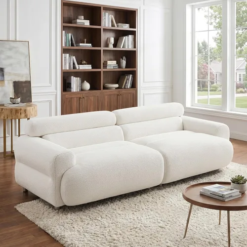Vista 11 de Sofá Loveseat Boucle Cloud de 89", Cómodo Sofá Boucle Tapizado de Asiento Profundo, Sofá Moderno de Mediados de Siglo para Sala de Estar