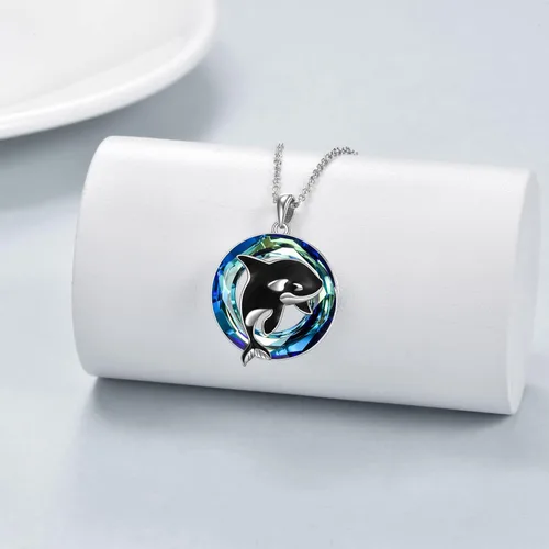 Vista 4 de CRMAD Collar de ballena asesina de orca para mujer, plata de ley, piedra lunar y ballena orca, regalos