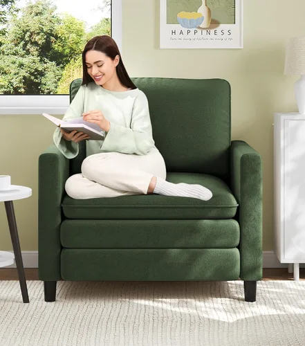 Vista 28 de Welzona Loveseat, 51" Small L Shaped Couch, Comfy Teddy Love Seat with Ottoman Set, Tool-Free Setup Loveseat Sofa with Ottoman, All-Wood Small Sofa