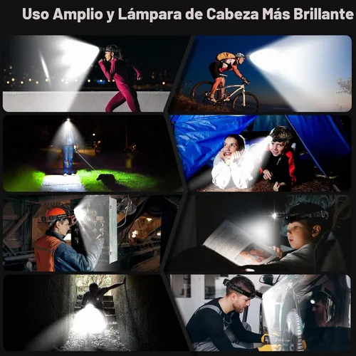 Vista 7 de Linterna frontal de alto lúmen con función de inducción, linterna de cabeza con 7 modos y vida útil de batería de 50h, linterna frontal LED con zoom