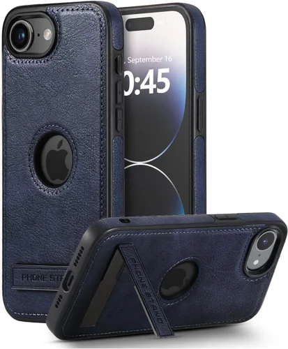 Vista 18 de Funda de cuero para iPhone 13 Pro, funda protectora delgada con función atril a prueba de golpes, soporte invisible integrado compatible con iPhone