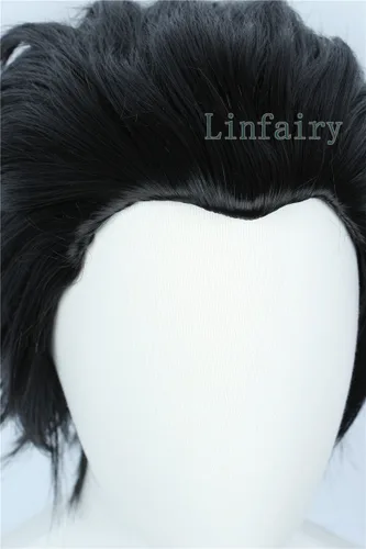 Vista 2 de Linfairy Peluca corta negra para cosplay, peluca de disfraz de Halloween para hombres Negro