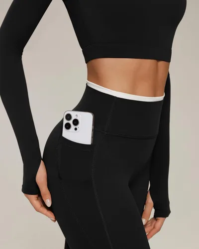 Vista 3 de SUUKSESS Conjuntos de entrenamiento en capas para mujer con bolsillos Negro