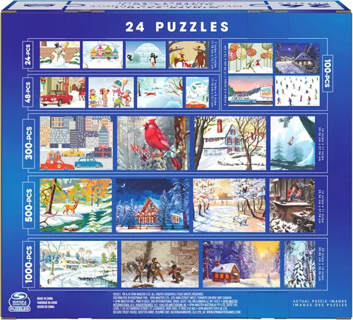 Vista 9 de Paquete de rompecabezas de 24 piezas, paisaje de ilustración de nieve de invierno navideño, 1000, 500, 300, 100, 48, 24 piezas, para niños y adultos