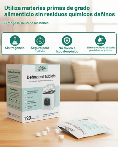 Vista 3 de 120 pastillas para lavar botellas, seguras para bebés y limpian