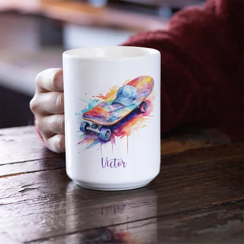 Vista 3 de Taza personalizada del monopatín, regalo de la taza de café del monopatín para los amantes del monopatín, taza del monopatín con nombre