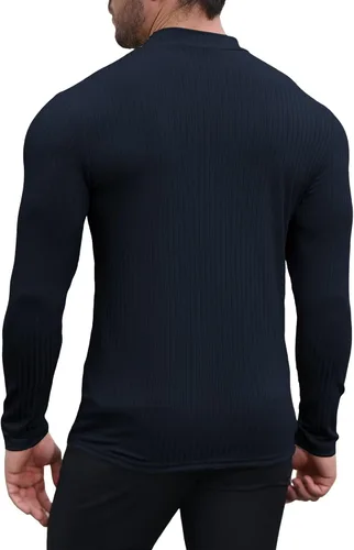 Vista 4 de Uni Clau Camisas de manga larga con cuello alto falso para hombre, camiseta térmica de punto acanalado casual